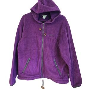 Vintage LL Bean Purple Fleece Hoodie Full Zip Pockets Drawstring Casual‎ Outdoor